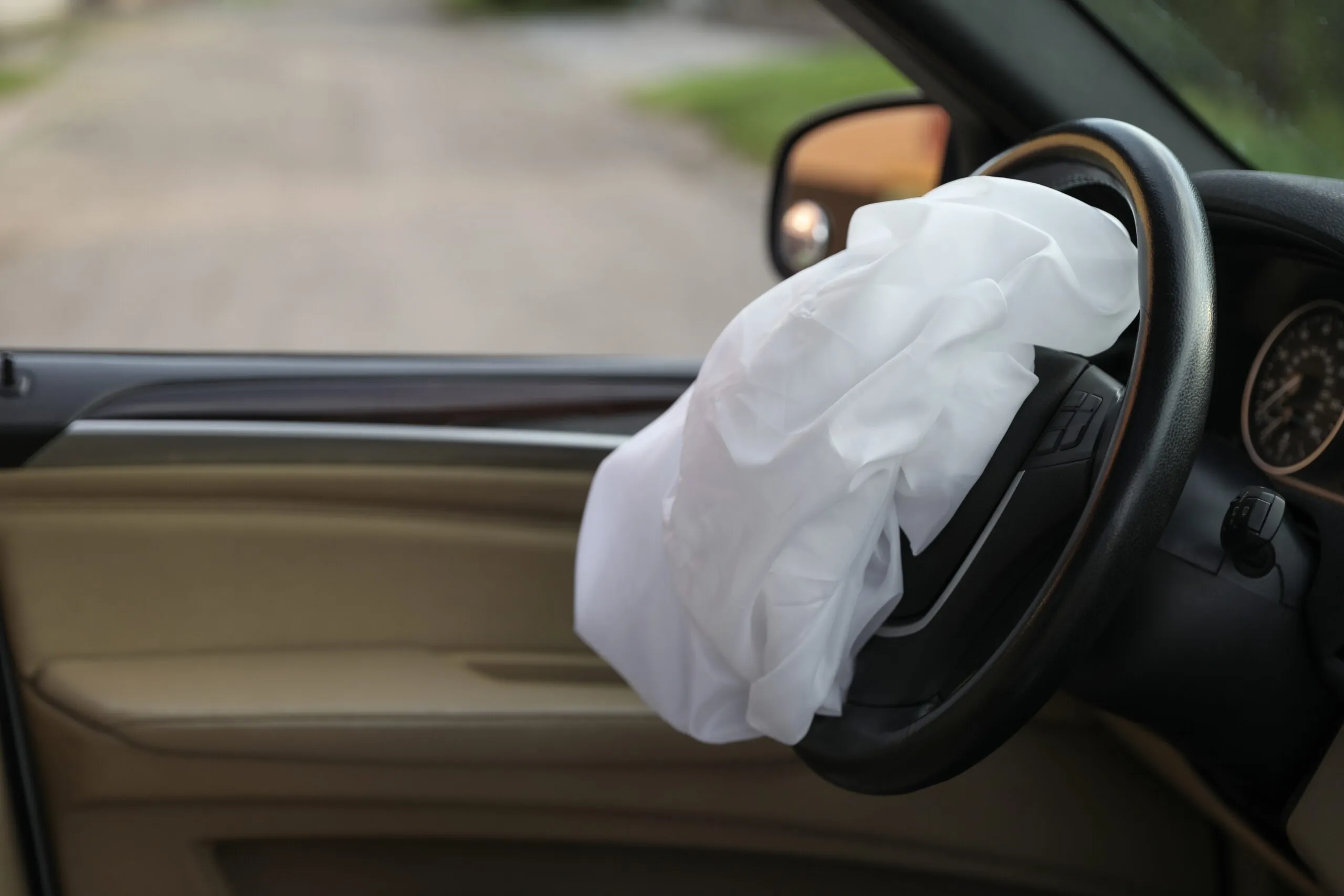 Opened,airbag,in,automobile.,car,safety,equipment