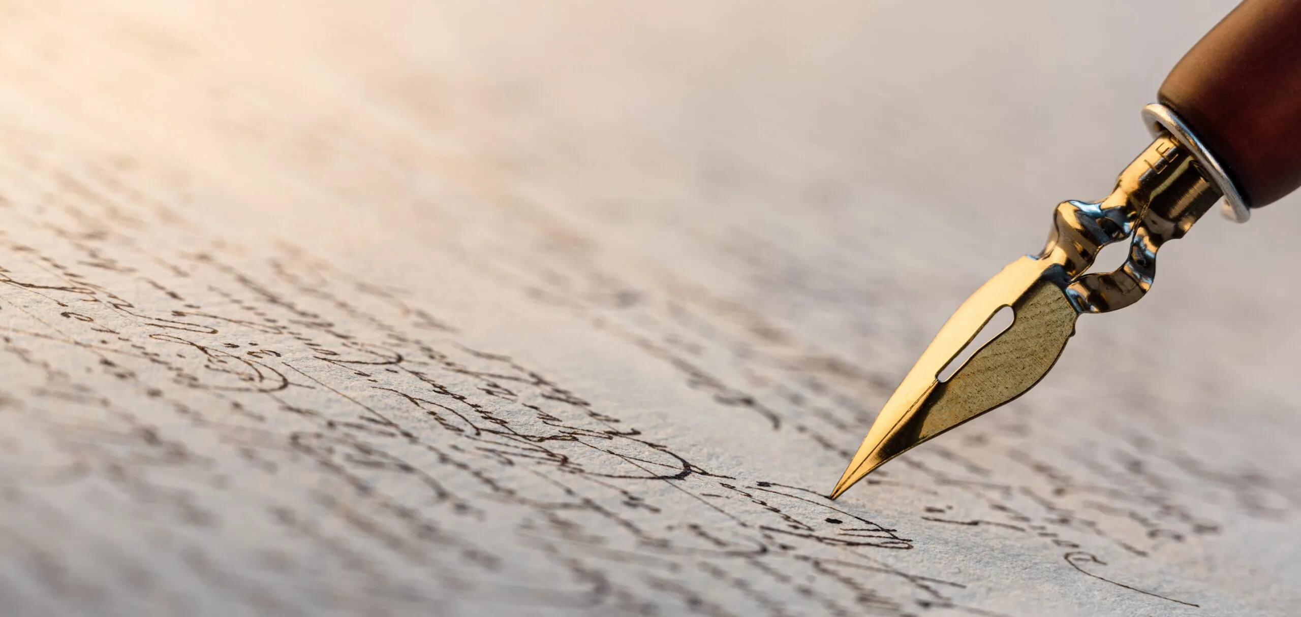 Fountain,pen,on,an,antique,handwritten,letter.,vintage,nib,pen